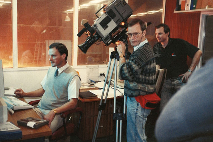 Richard Walker in studio after winning the Telecom Small Business Award in 1988.